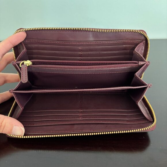 Coach Campbell Dark Purple Leather Zip Around Accordion Wallet - Picture 8 of 8